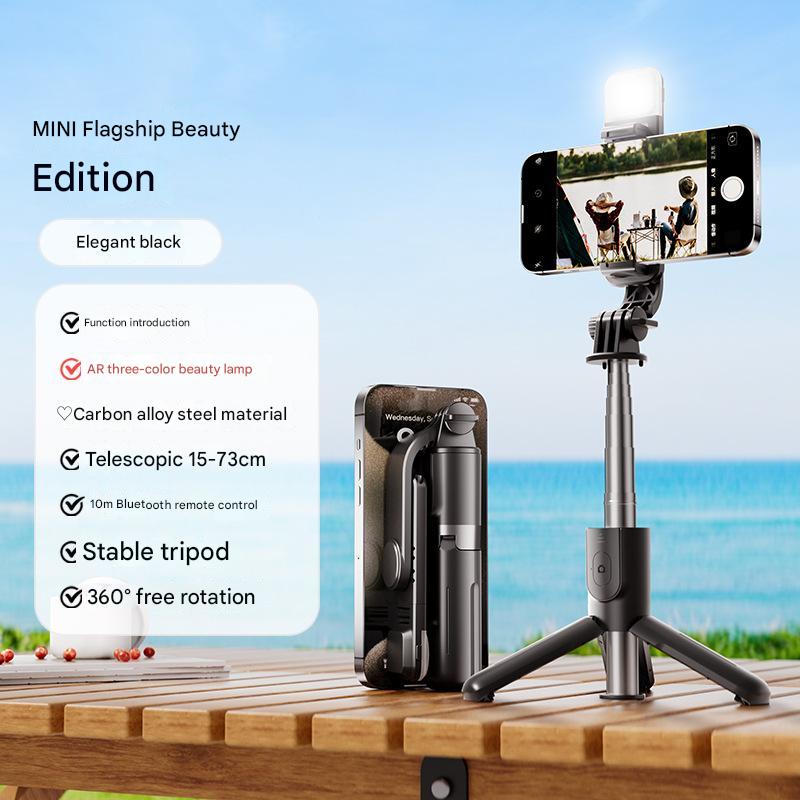 Portable Selfie Stick Tripod | Black | With Light | Bluetooth Remote | Compact & Adjustable