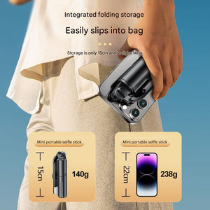 Portable Selfie Stick Tripod | Black | With Light | Bluetooth Remote | Compact & Adjustable