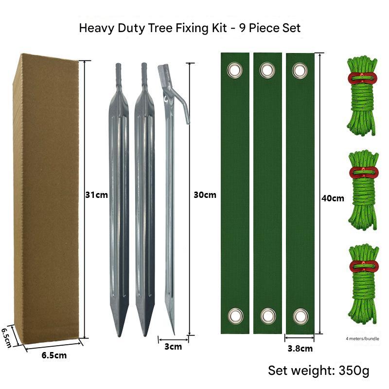 Tree Anchoring Kit | Silver Spike | 9pc Set | Heavy Duty Ground Anchors with Straps & Ropes