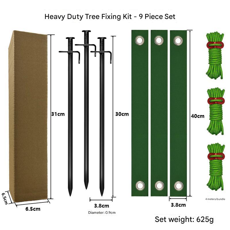 Tree Anchoring Kit | Black Spike | 9pc Set | Heavy Duty Ground Anchors with Straps & Ropes