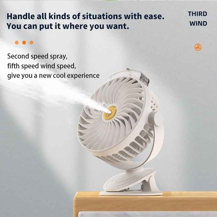 Portable Clip-On Mist Fan | Blue | Rechargeable Cooling Fan | Adjustable Spray Modes