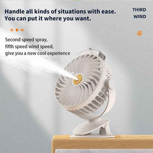 Portable Clip-On Mist Fan | Blue | Rechargeable Cooling Fan | Adjustable Spray Modes