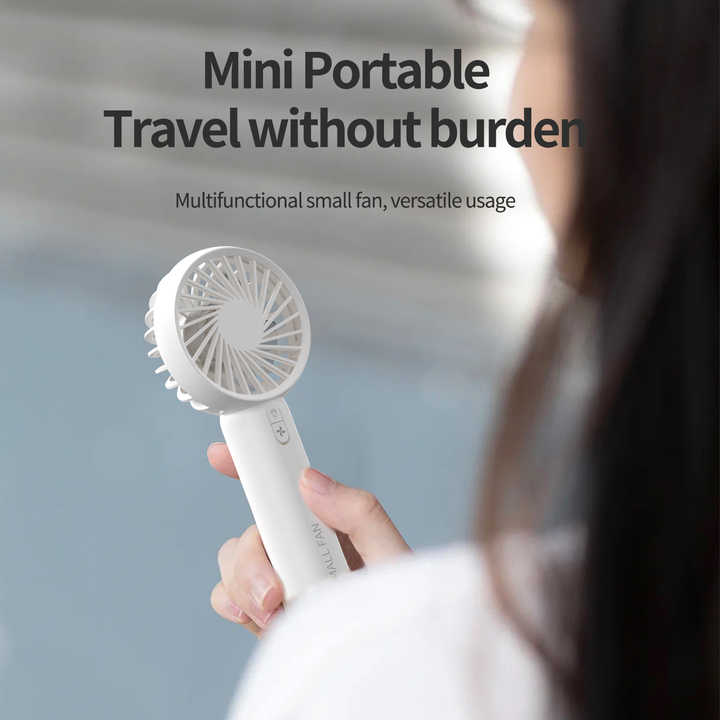 White Mini Handheld Rechargeable Fan | Portable USB-Powered Cooling | Keyring Included