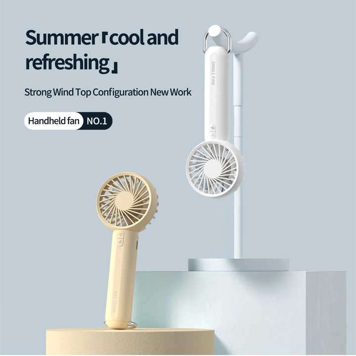 White Mini Handheld Rechargeable Fan | Portable USB-Powered Cooling | Keyring Included