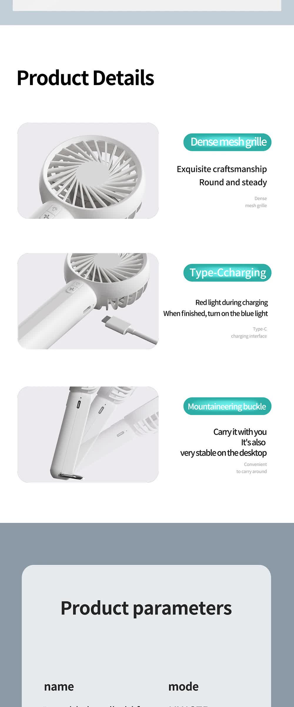 White Mini Handheld Rechargeable Fan | Portable USB-Powered Cooling | Keyring Included