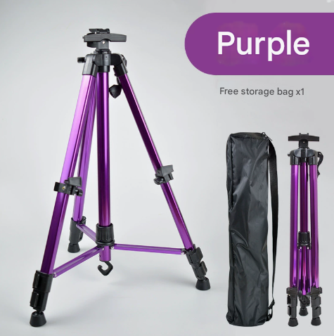 Purple Lightweight Adjustable Aluminum Camera Tripod | Carry Bag | Professional Photography Stand