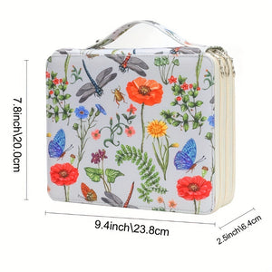 White Floral Design Portable Zippered Pencil Case | 3-Layer Large Capacity Organizer for Stationery & Art Supplies