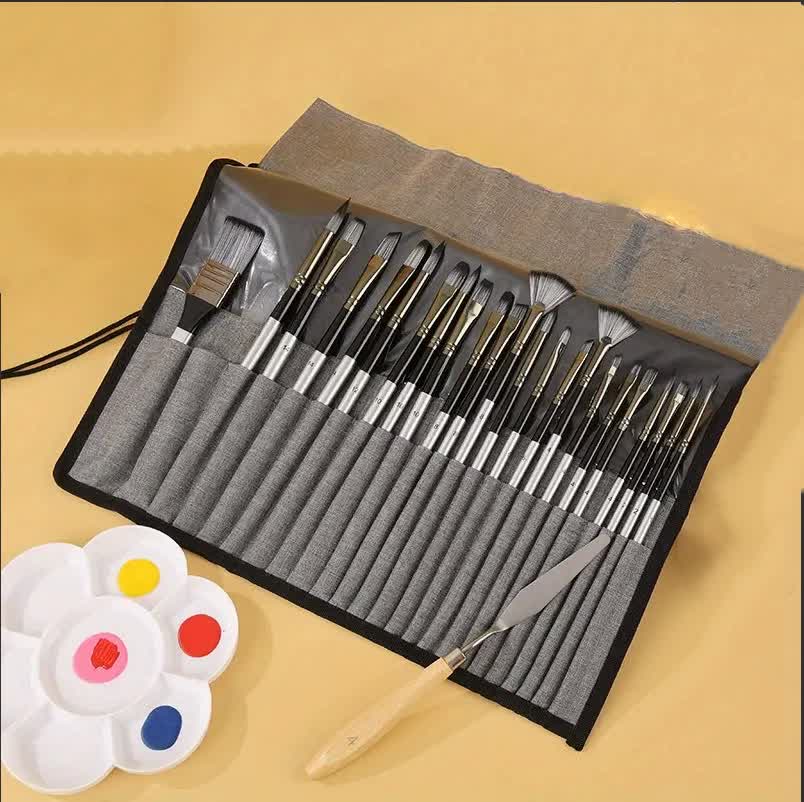Professional Artist Brush Set | Portable Roll-Up Canvas Case | 36 x 26 cm