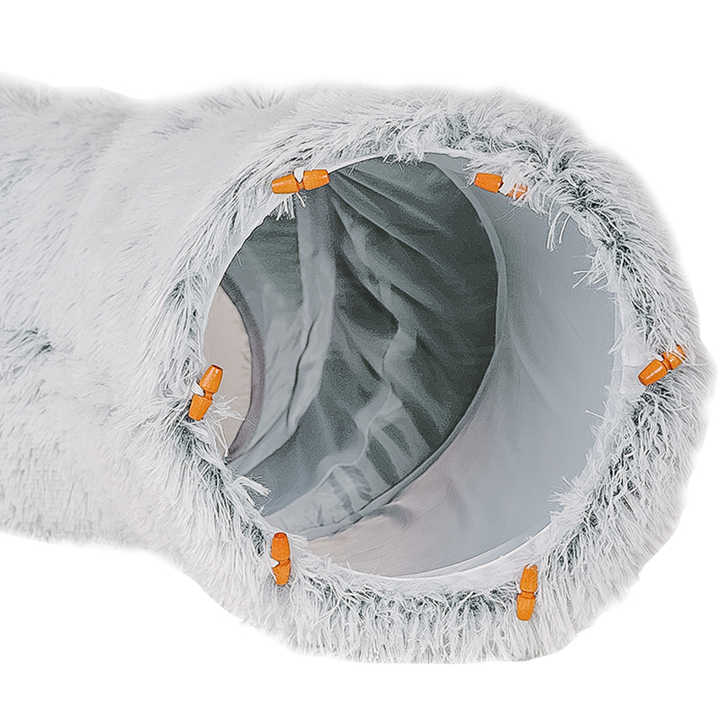 Grey Luxury Plush Cat Bed | Hidden Tunnel | Soft Round Pet Bed for Cats & Small Dogs
