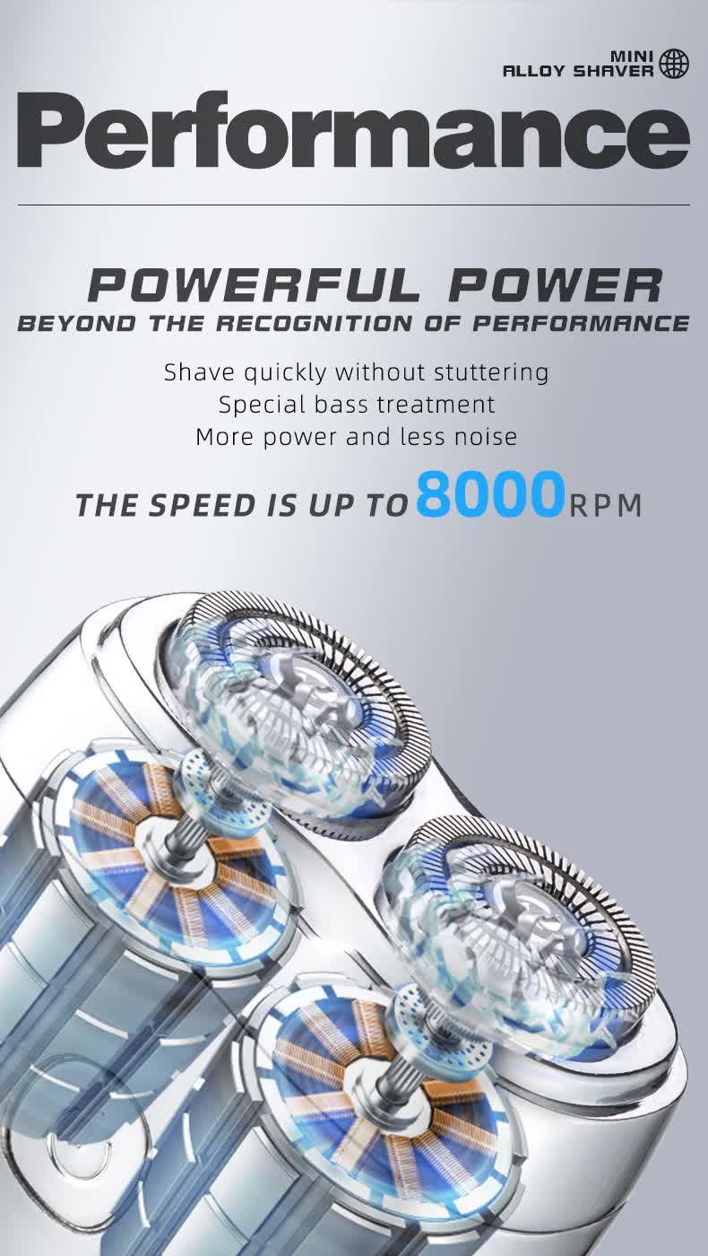 Silver Portable Twin-Head Electric Shaver | Compact Rechargeable Razor | For Men