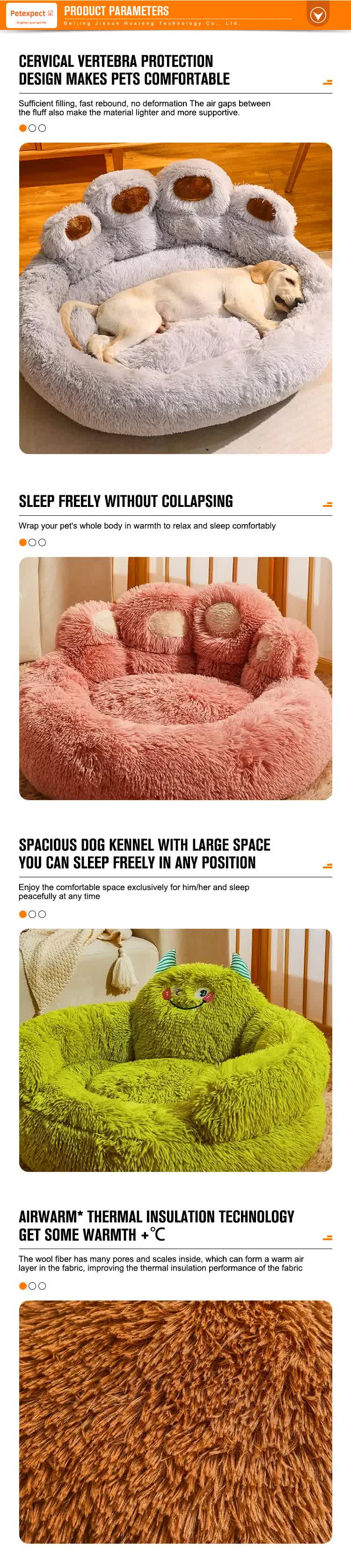 Diameter 90cm Pink Plush Dog Bed | Paw Design | Ultra Soft Round Pet Sofa | Medium to Large Dogs