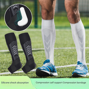 XL | White | Compression Sports Calf Sleeves | Silicone Shock Absorption | Protective Leg Support for Running and Training