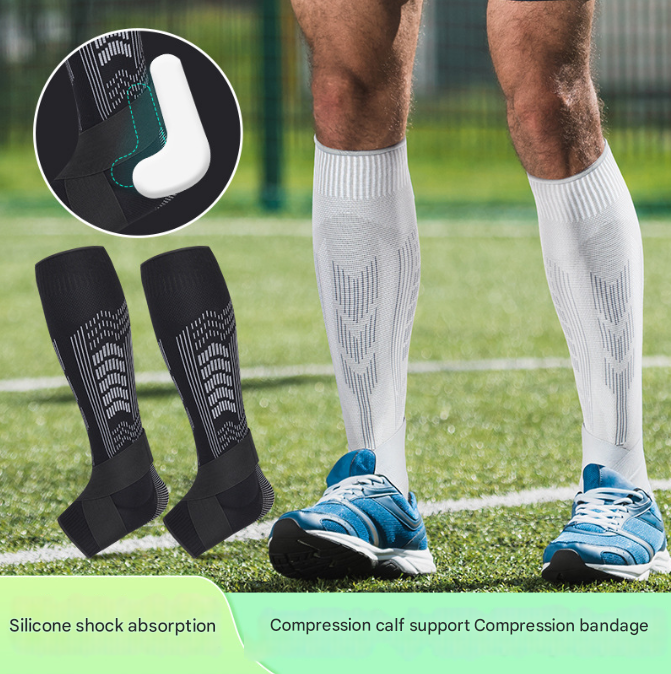M | Black | Compression Sports Calf Sleeves | Silicone Shock Absorption | Protective Leg Support for Running and Training