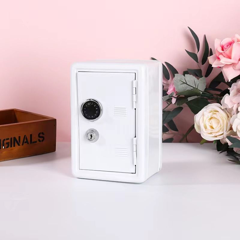 White Mini Metal Safe Box with Combination Lock and Key | Compact Security Storage