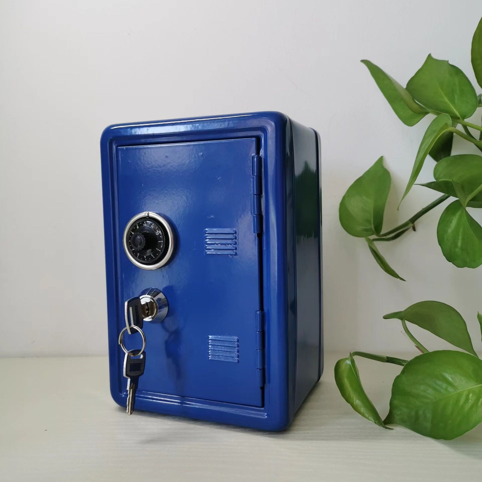 Blue Mini Metal Safe Box with Combination Lock and Key | Compact Security Storage