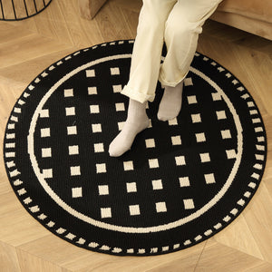 Grunge Black Round Area Rug | Geometric Pattern | Modern Style | Black and White