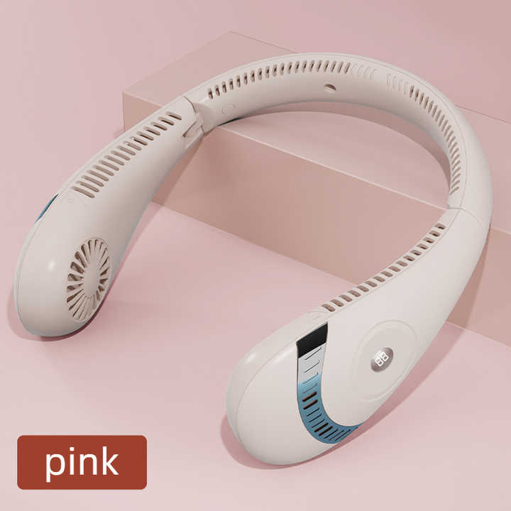 Pink Rechargeable 5000mAh Portable Neck Fan | 3-Speed Settings | Quiet & Efficient
