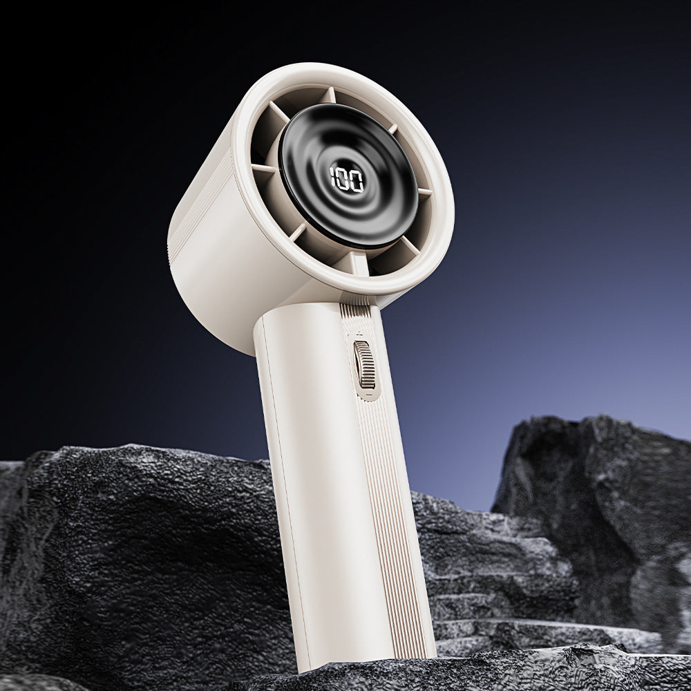 White High-Power Portable Handheld Fan | Digital Display