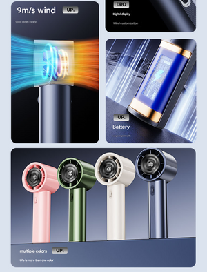 White High-Power Portable Handheld Fan | Digital Display