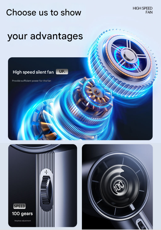 Green High-Power Portable Handheld Fan | Digital Display