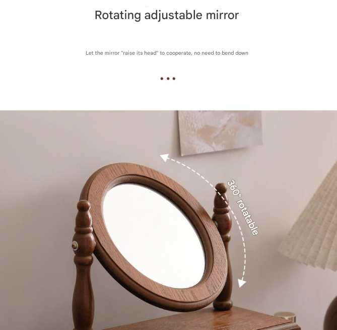 Wooden Tabletop Vanity Mirror | Round Design with Drawer | Elegant & Stylish