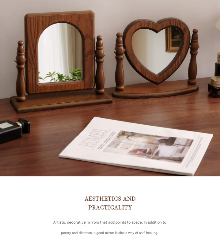 Wooden Tabletop Vanity Mirror | Love-Shaped Cordate Design | Elegant & Stylish