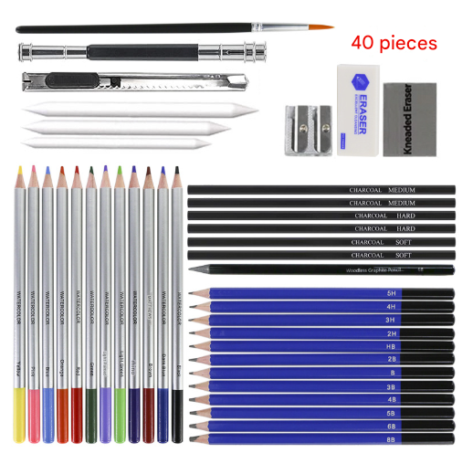 Light Blue 40-Piece Drawing Pencil Set | Professional Art Kit | Convenient Storage Case