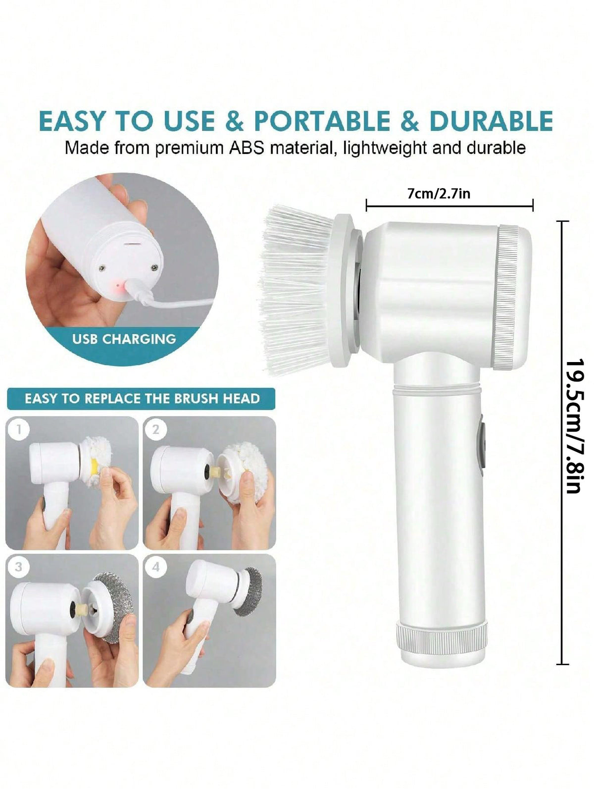 White Electric Cleaning Brush with Multiple Attachments | Rechargeable & Versatile | Home & Kitchen Use