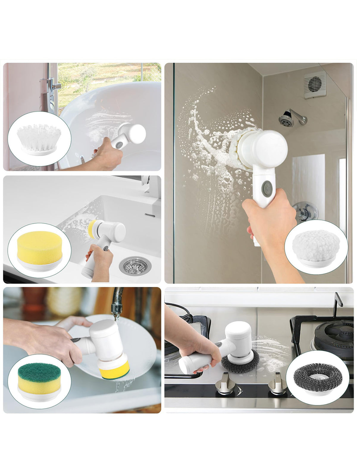 White Electric Cleaning Brush with Multiple Attachments | Rechargeable & Versatile | Home & Kitchen Use