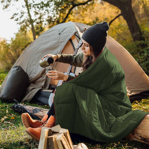 Compact Lightweight Quilted Blanket | Military Green | Soft, Warm & Portable for Outdoor Adventures