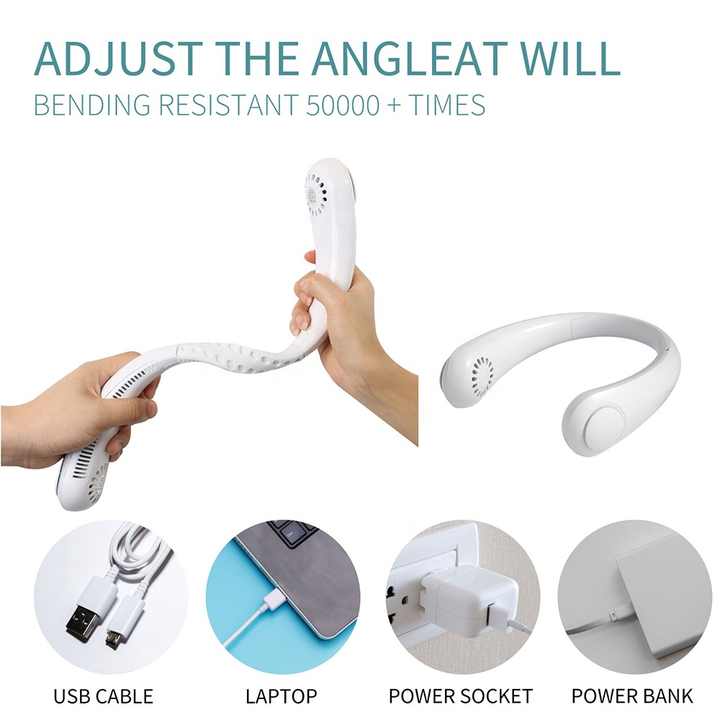 2 Pcs White Portable Neck Fan | Hands-Free Personal Fan | Quiet & Adjustable | Ideal for Outdoor & Indoor Use
