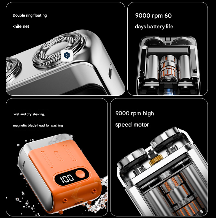 Blue Electric Shaver | Compact & Portable | USB Rechargeable with Digital Display | Ergonomic Design