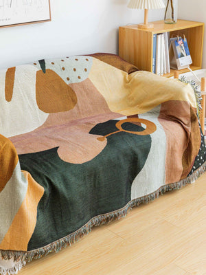Boho Abstract Woven Blanket | 180x130cm | Decorative Throw with Tassel Edges