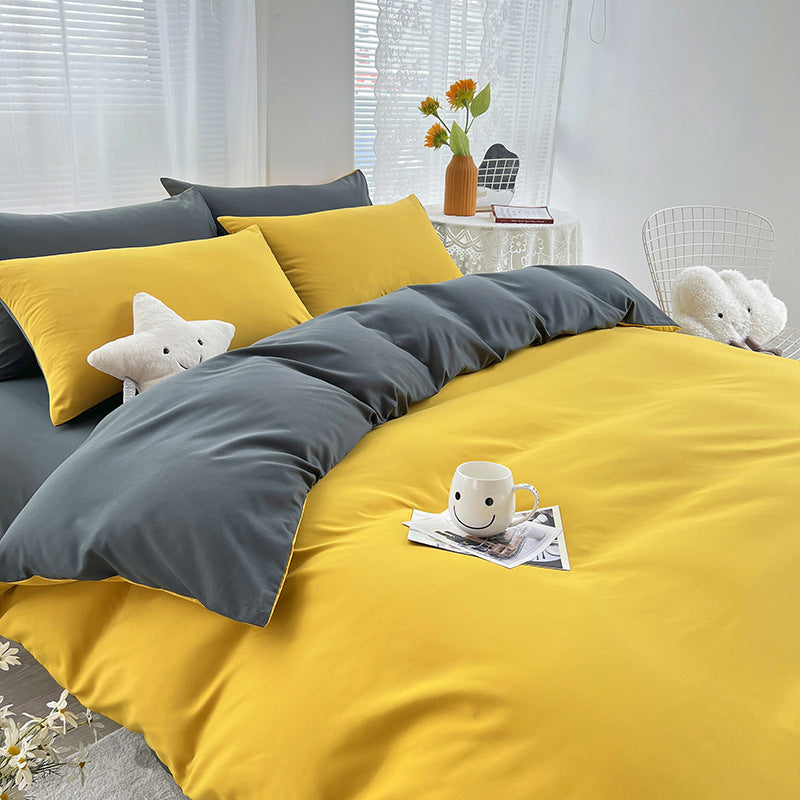 Yellow and Grey Bedding Set | 4-Piece Cotton | Fits 1.5m/1.8m Beds | Soft Comfort | Duvet 200x230cm