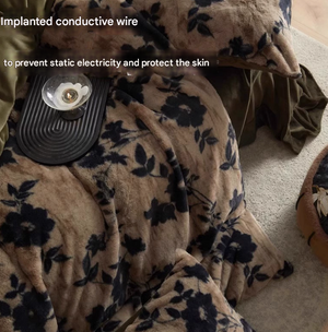 Brown Rose Motif Luxury Winter Faux Rabbit Fur Bedding Set | 4-Piece Melange Plush Set | 1.8m Beds | 200x230cm Duvet Cover