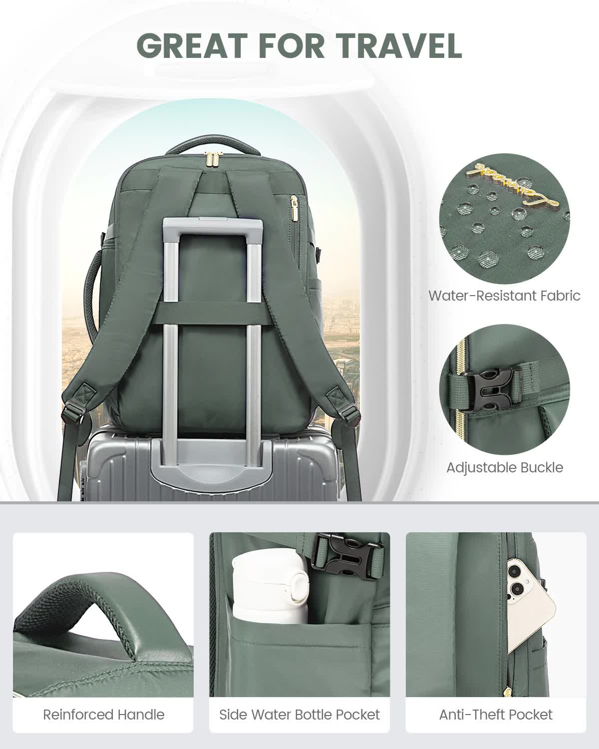 Travel Backpack | Black | 40L | Large Capacity | Business & Travel | Expandable Design | Oxford Fabric