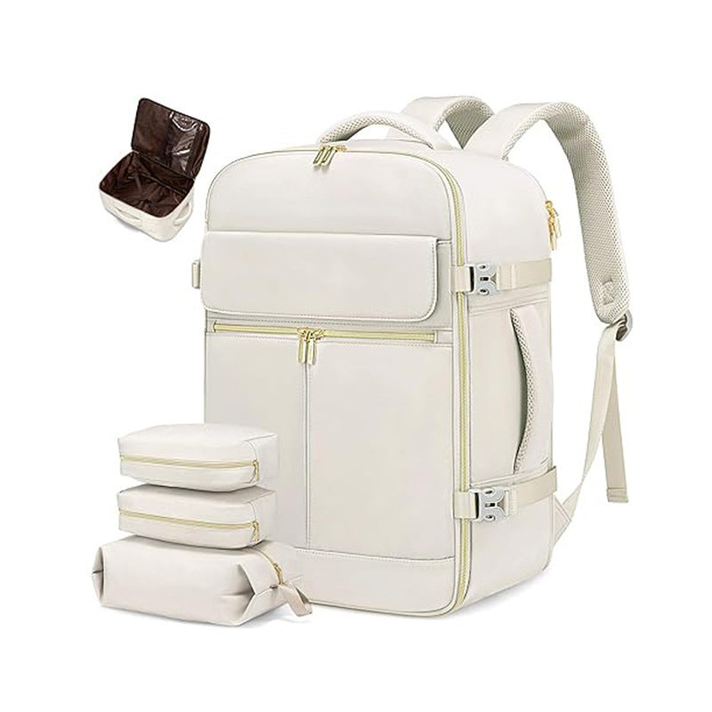 Travel Business Backpack | Off White | 40L | Expandable Compartments | Includes Toiletry & Shoe Bags