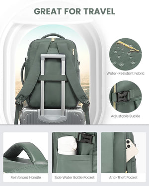 Large Travel Backpack | Bean Green | 40L Capacity | Business & Travel | Expandable Compartments | Durable Fabric