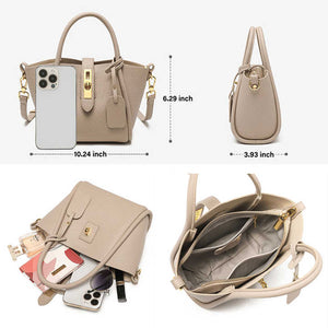 Genuine Leather Handbag | Beige | Stylish Bucket Bag | Top Handle | Crossbody Strap | Women’s Fashion