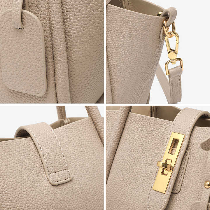 Genuine Leather Handbag | Beige | Stylish Bucket Bag | Top Handle | Crossbody Strap | Women’s Fashion