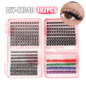 392 Eyelashes Set DIY Lash Clusters Kit | High-Capacity | 4 Styles | Black & Colorful Lashes