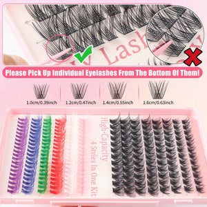 600 Eyelashes Set DIY Lash Clusters Kit | High-Capacity | 4 Styles | Black & Colorful Lashes