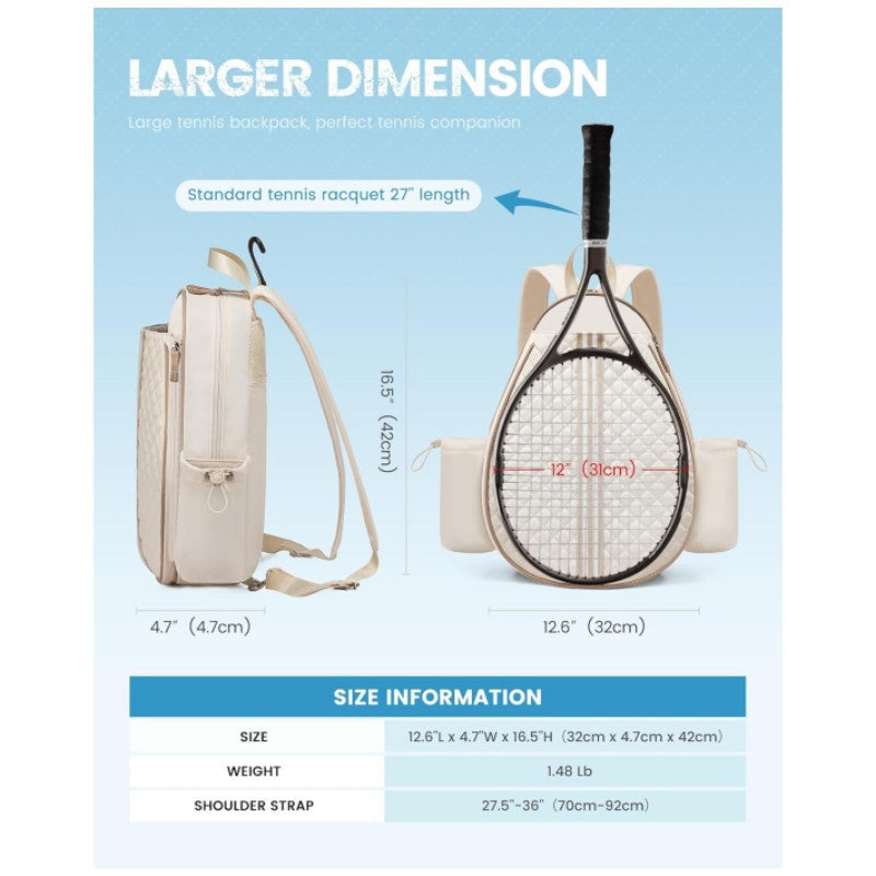 Off White Tennis Racket Backpack | Lightweight & Waterproof | Multifunctional Sling Bag | Unisex