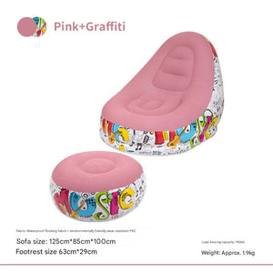 Pink Graffiti | Portable Inflatable Sofa Chair with Ottoman | Waterproof Flocked Lazy Sofa | Camping & Home Use