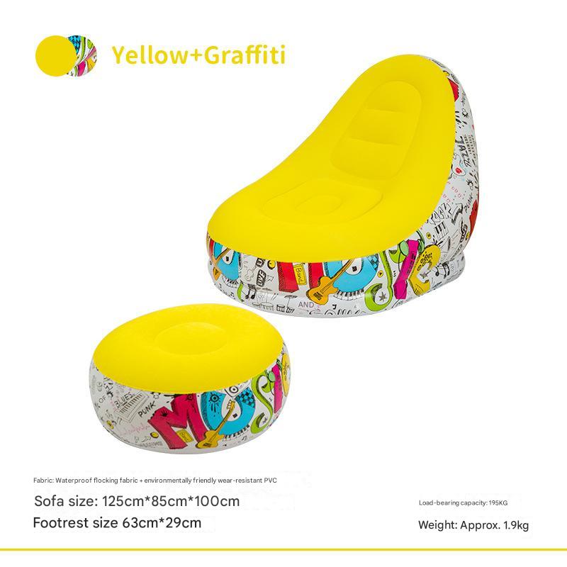 Inflatable Sofa Chair with Ottoman | Yellow Graffiti Design | Waterproof Flocked | Camping & Home Use