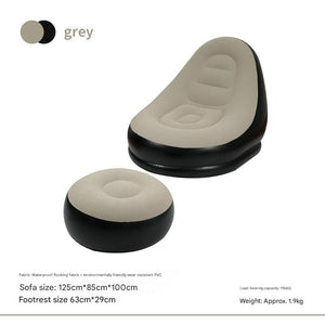 Inflatable Sofa Chair with Ottoman | Grey & Black Patchwork | Waterproof Flocked | Camping & Home Use