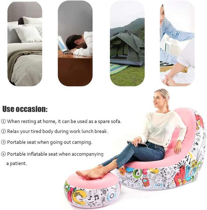 Inflatable Sofa Chair with Ottoman | Coffee & Black Patchwork | Waterproof Flocked | Camping & Home Use