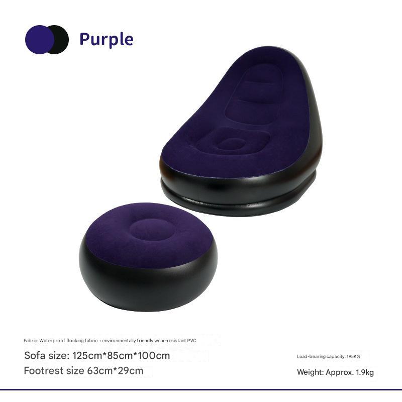 Inflatable Sofa Chair with Ottoman | Purple & Black Patchwork | Waterproof Flocked | Camping & Home Use