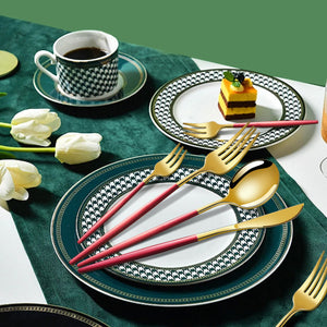 Green And Gold Patchwork Colours | 410 Stainless Steel | 16-Piece Flatware Set | Elegant Dinnerware | Knife Fork Spoon | Service for 4