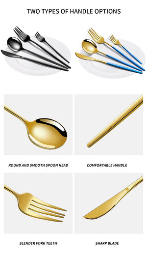 Green And Gold Patchwork Colours | 410 Stainless Steel | 16-Piece Flatware Set | Elegant Dinnerware | Knife Fork Spoon | Service for 4